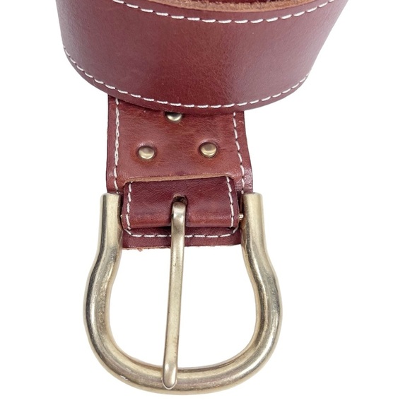 LIZ CLAIBORNE Brown Leather Belt With Brass/Gold tone hardware | - Picture 2 of 7